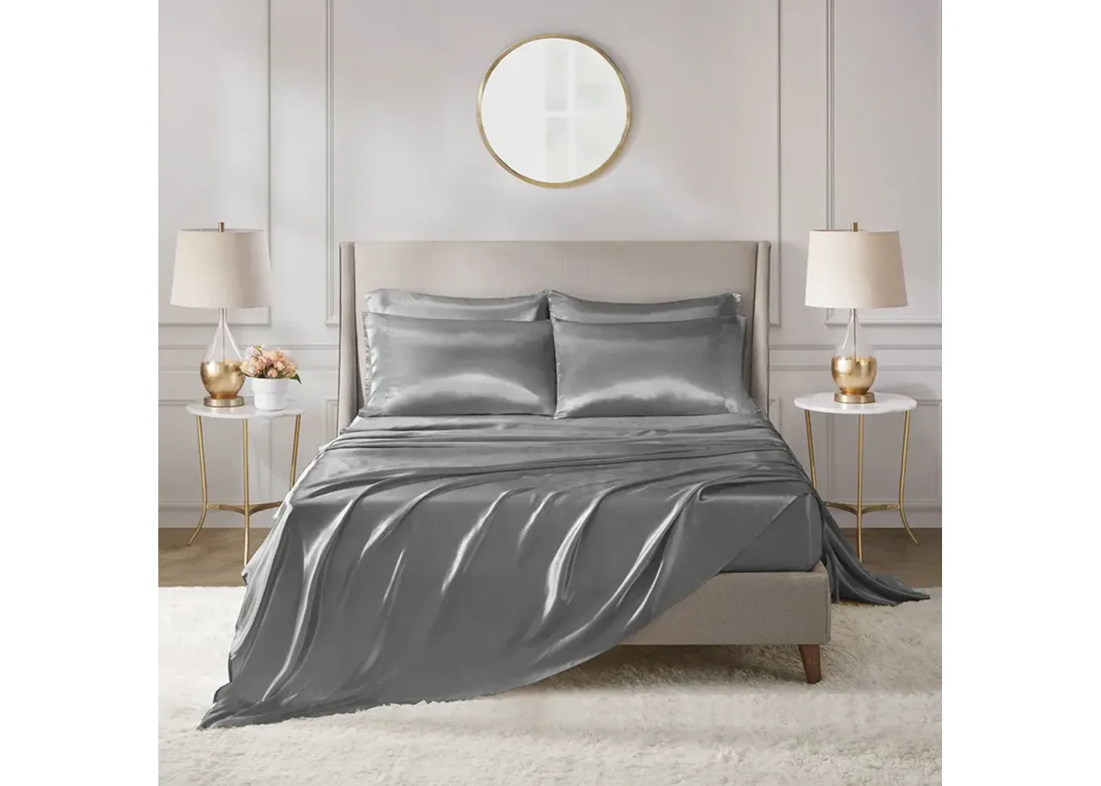 Madison Park Essentials Satin Grey Luxury 6 PC Sheet Set