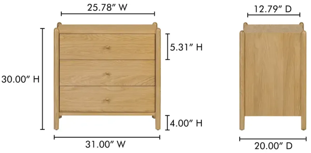 Billy 3 Drawer Nightstand Natural