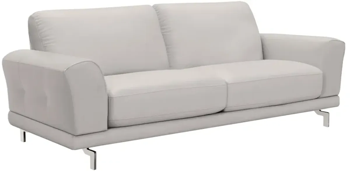 Everly Contemporary Sofa in Genuine Dove Gray Leather with Brushed Stainless Steel Legs