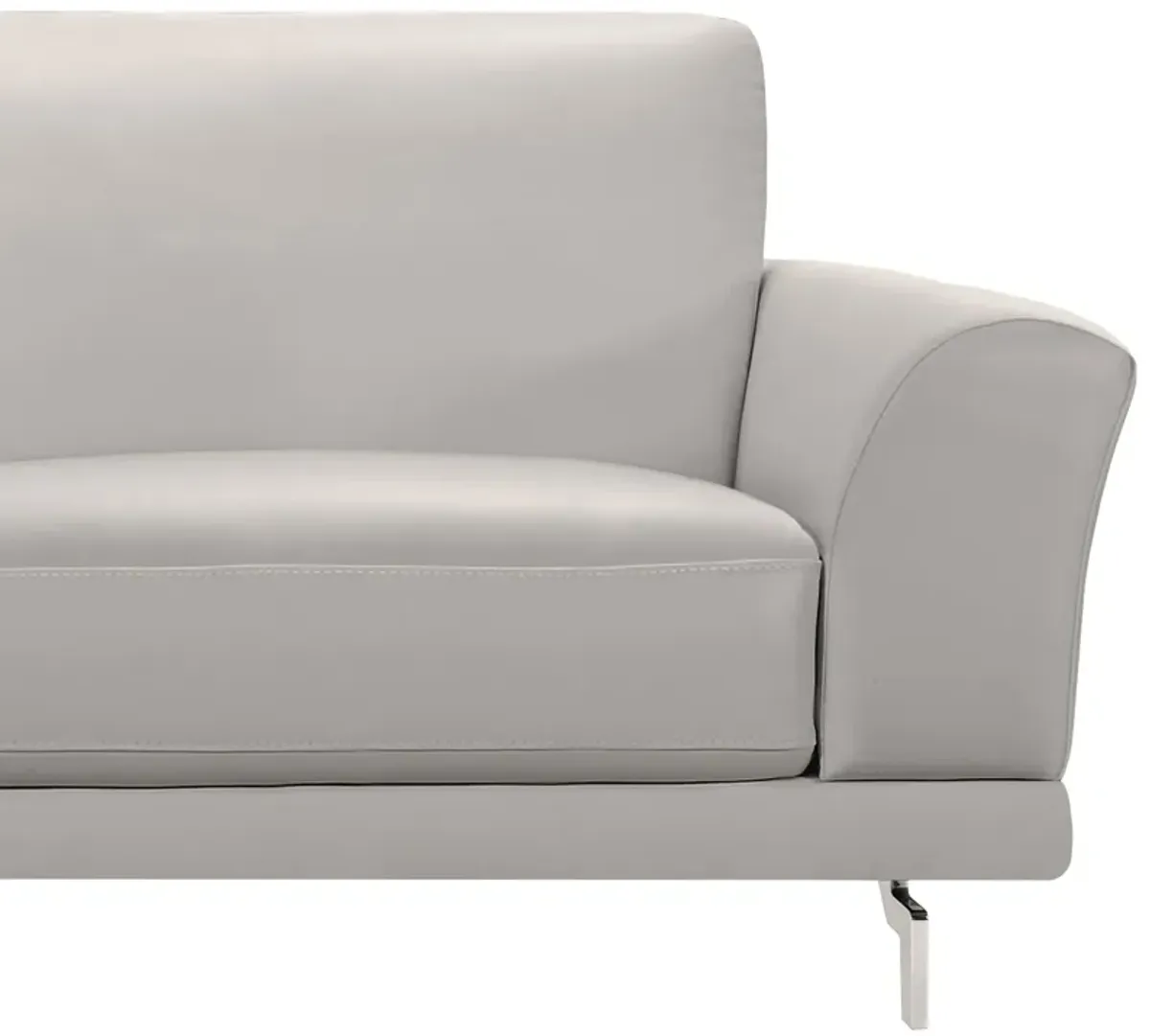 Everly Contemporary Sofa in Genuine Dove Gray Leather with Brushed Stainless Steel Legs