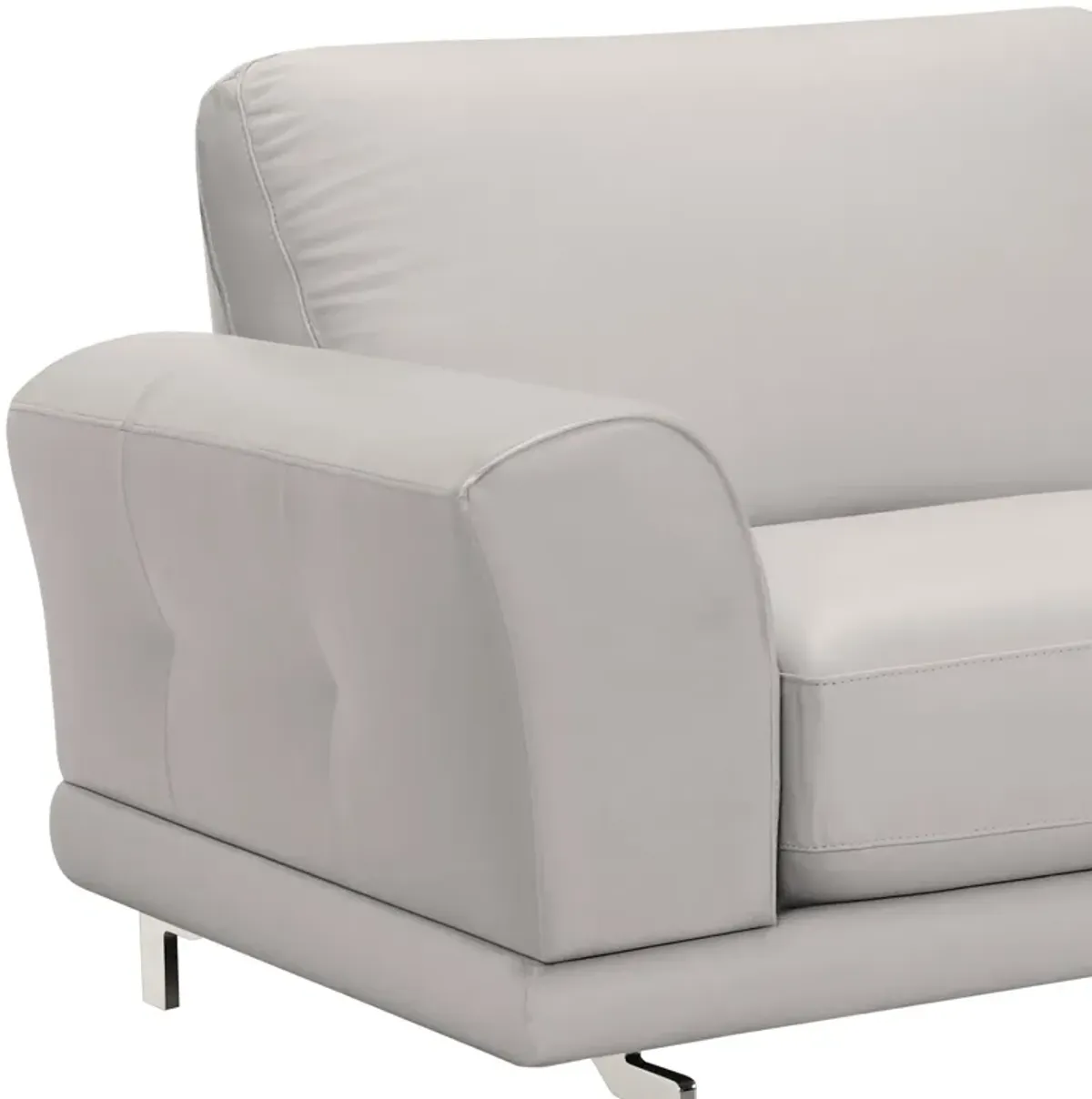 Everly Contemporary Sofa in Genuine Dove Gray Leather with Brushed Stainless Steel Legs