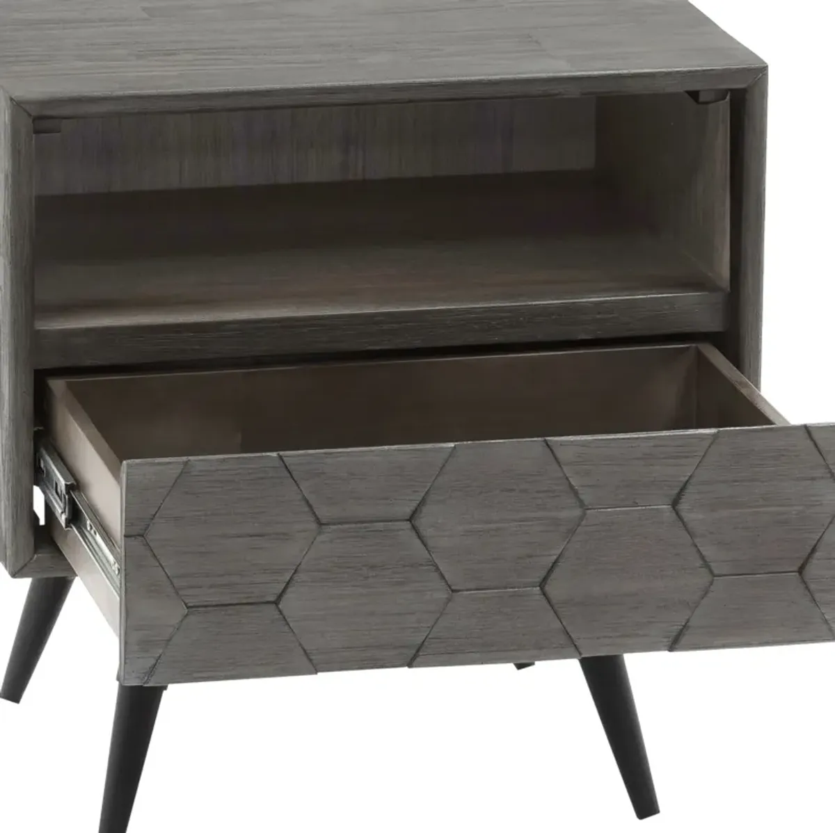 Makena 1 Drawer Night Stand in Grey Acacia Wood