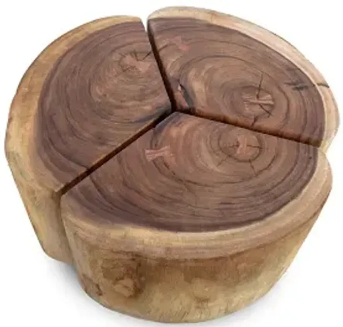 clover coffee table, chamcha wood, natural finish, metal base