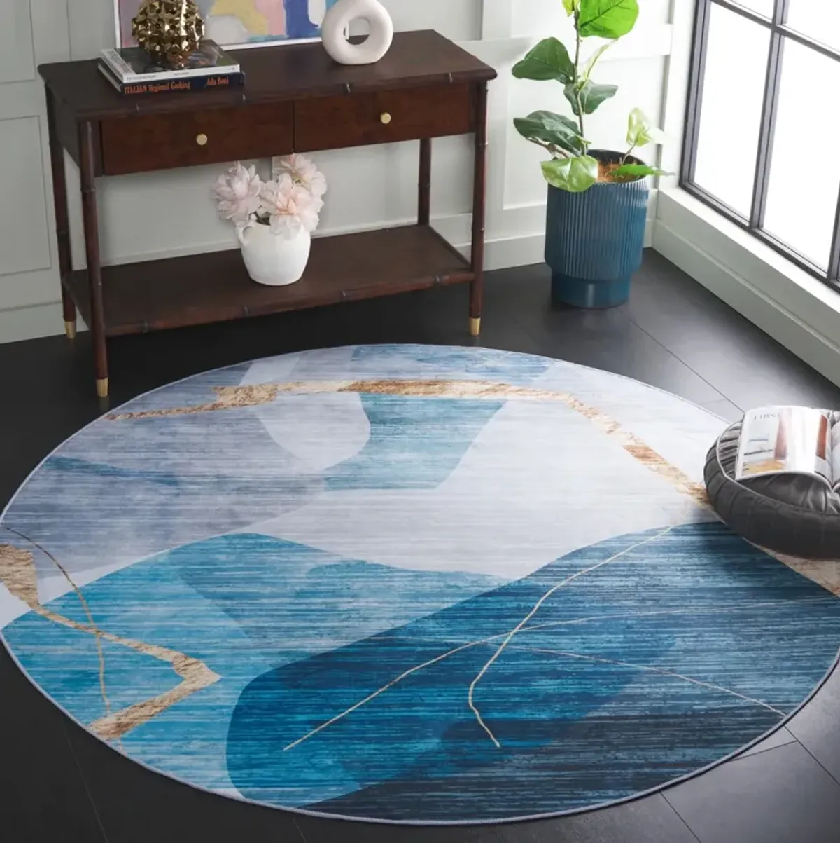 MALIBU 836 BLUE  6' x 6' Round Round Rug