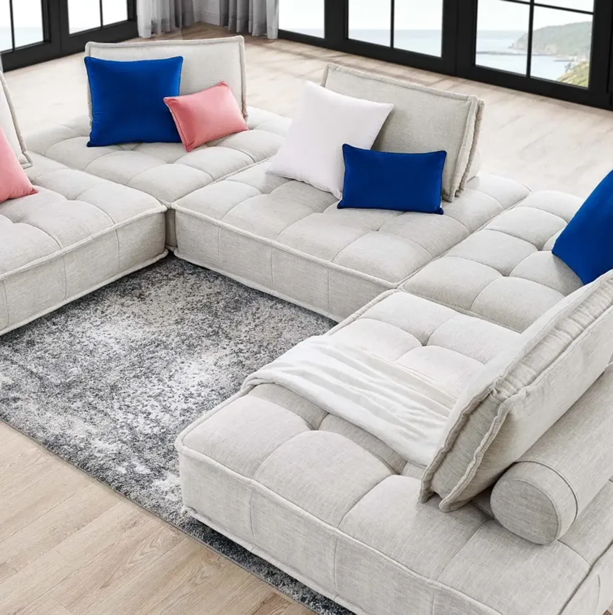 Saunter Tufted Fabric Fabric 5-Piece Sectional Sofa