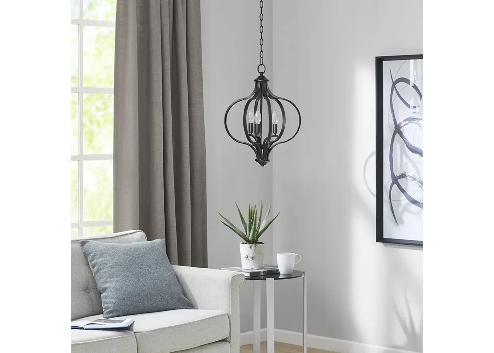 Hampton Hill Nava Black 3-Light Metal Chandelier with Adjustable Chain