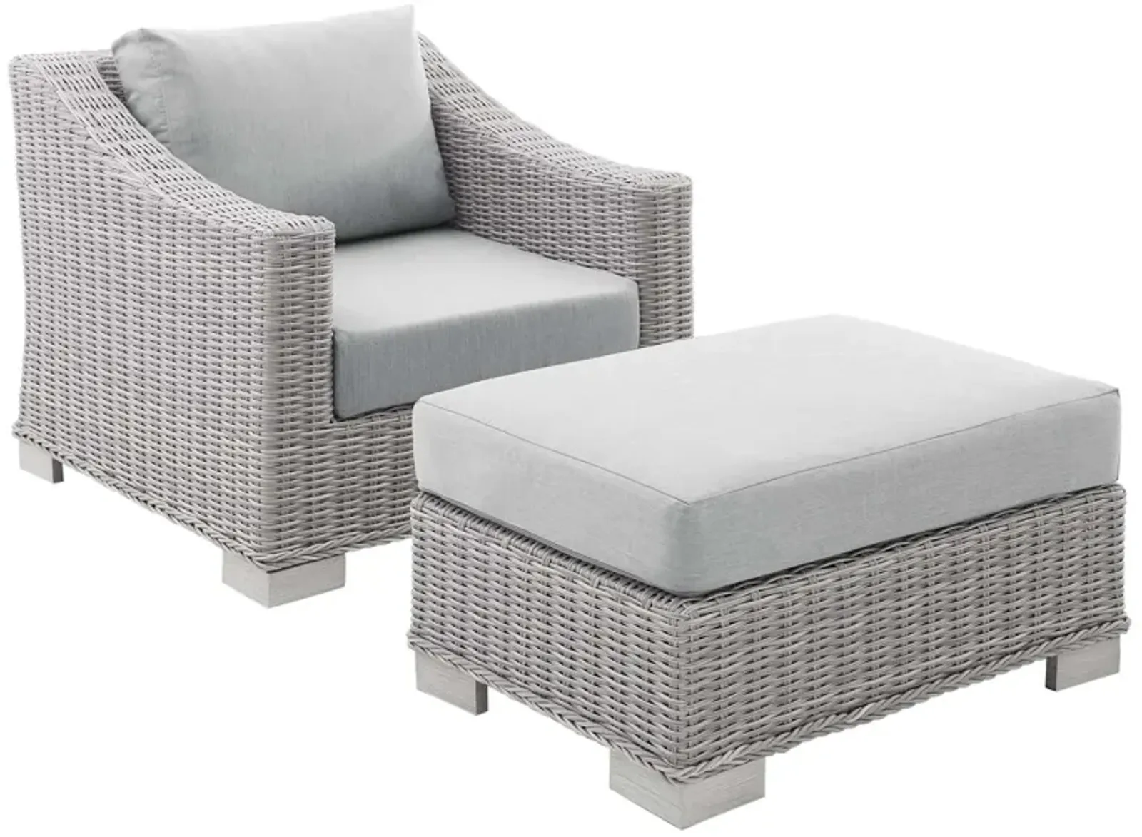 Conway Sunbrella® Outdoor Patio Wicker Rattan 2-Piece Armchair and Ottoman Set