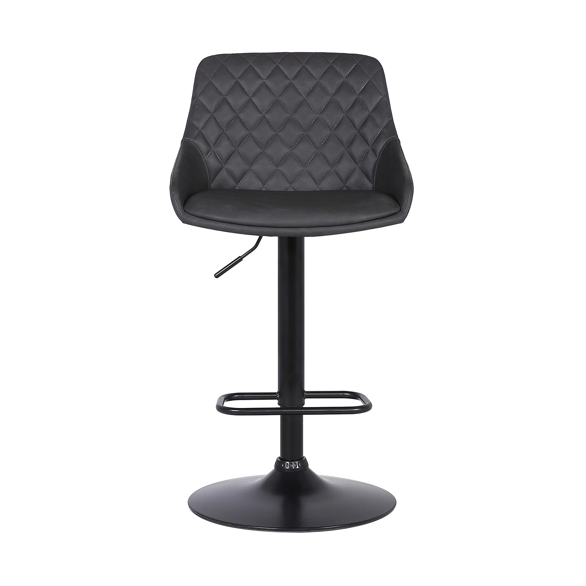 Anibal Adjustable Height Swivel Grey Faux Leather and Black Metal Bar Stool