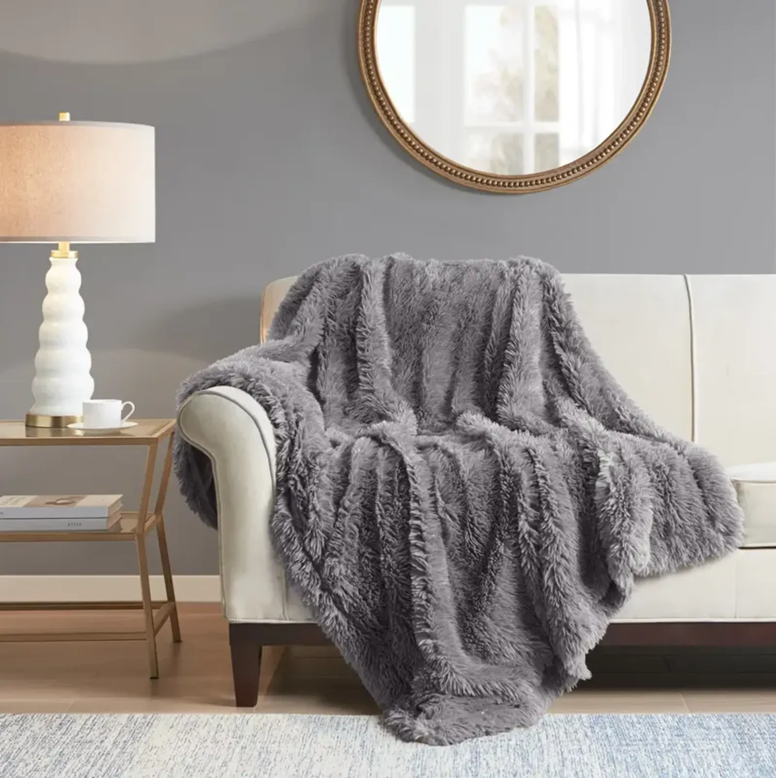 Madison Park Haven Grey Faux Fur Throw 50x60"