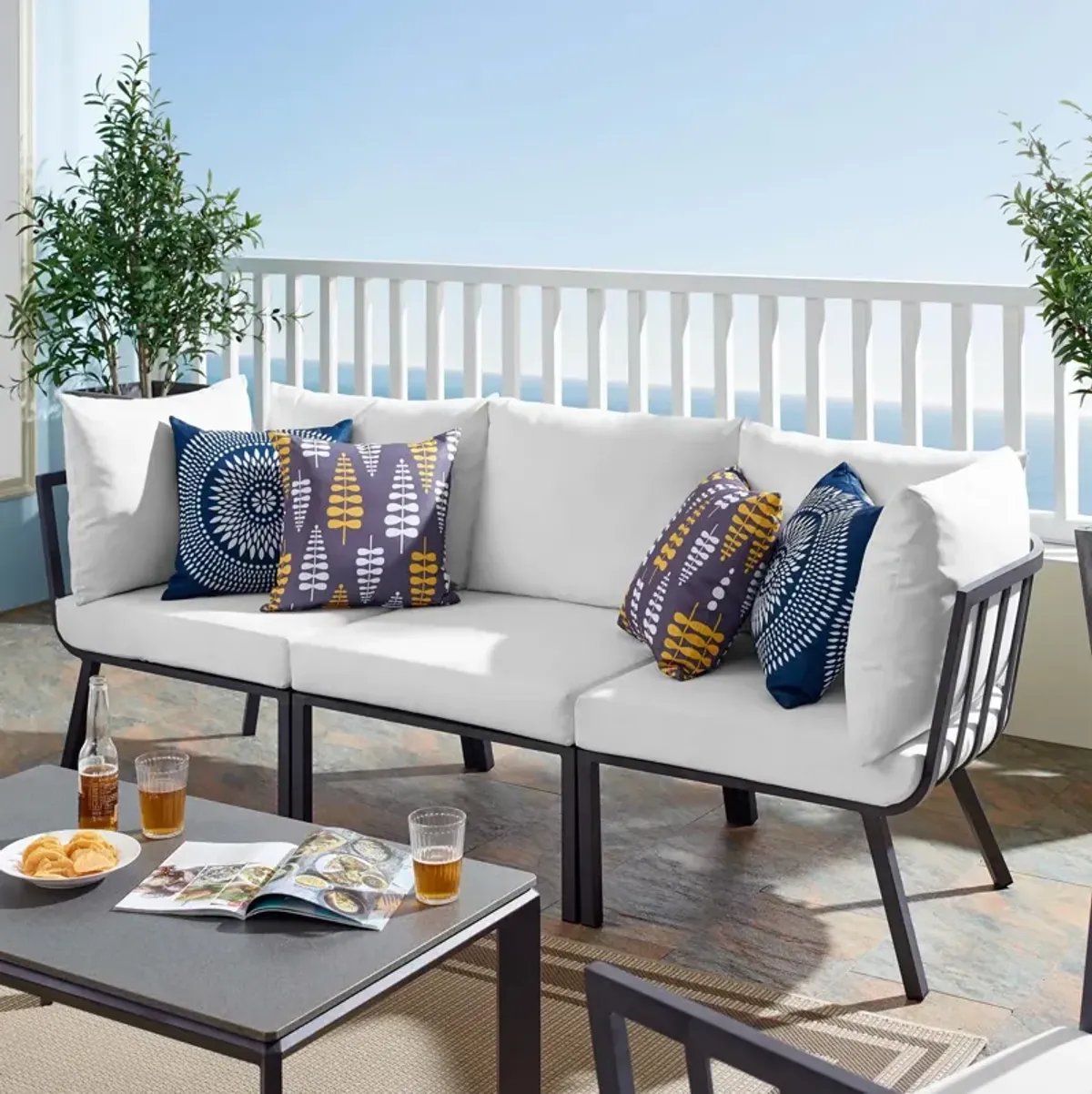 Riverside 3 Piece Outdoor Patio Aluminum Sectional Sofa Set