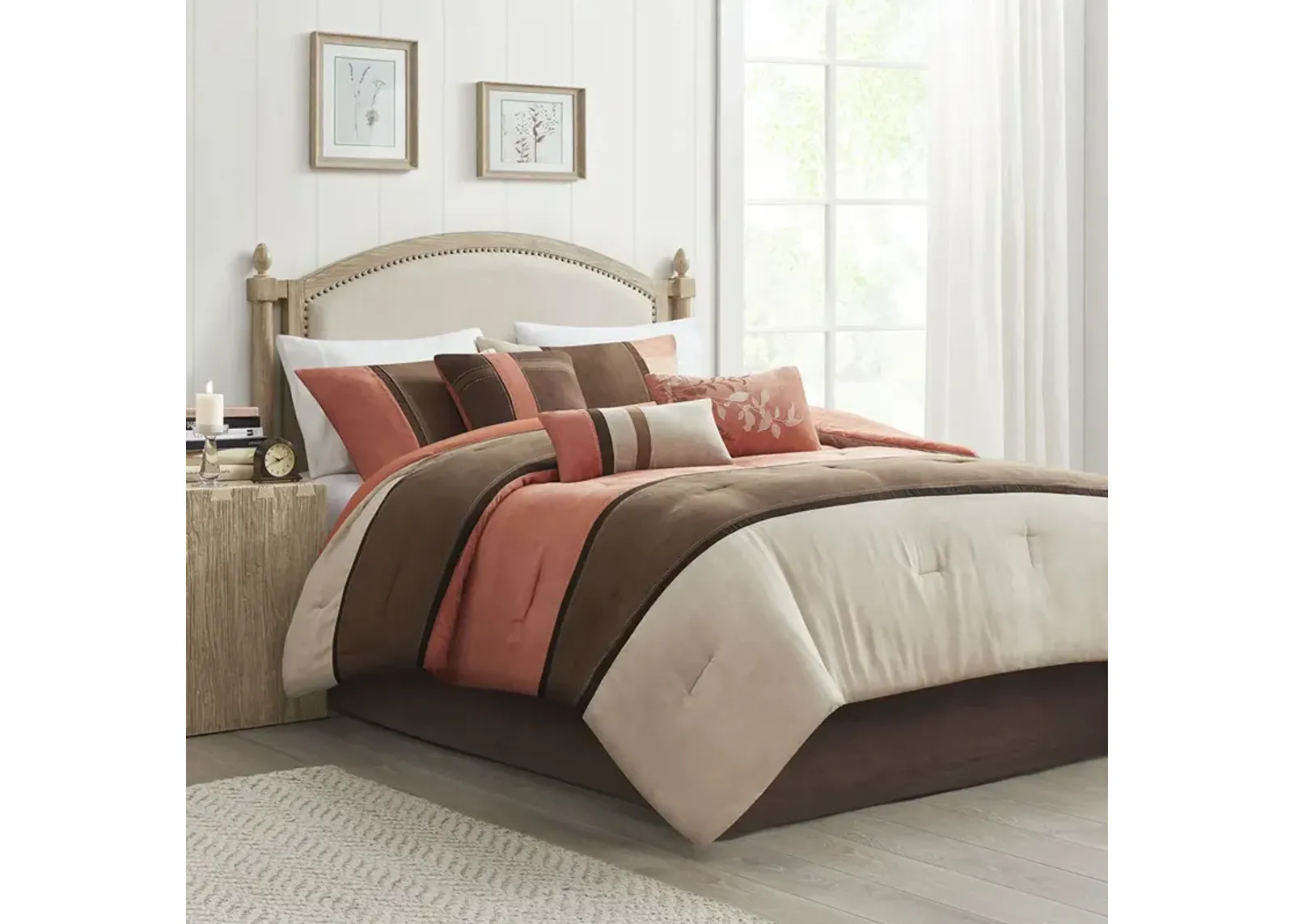 Madison Park Palisades Coral 7 Piece Faux Suede Comforter Set