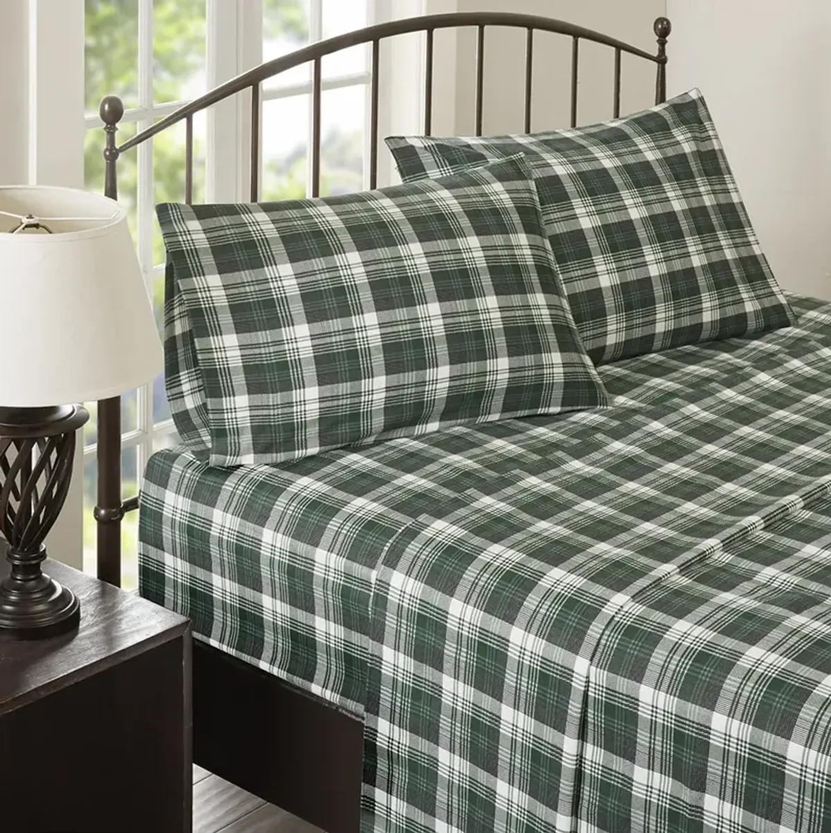 Woolrich Flannel Green Plaid Sheet Set