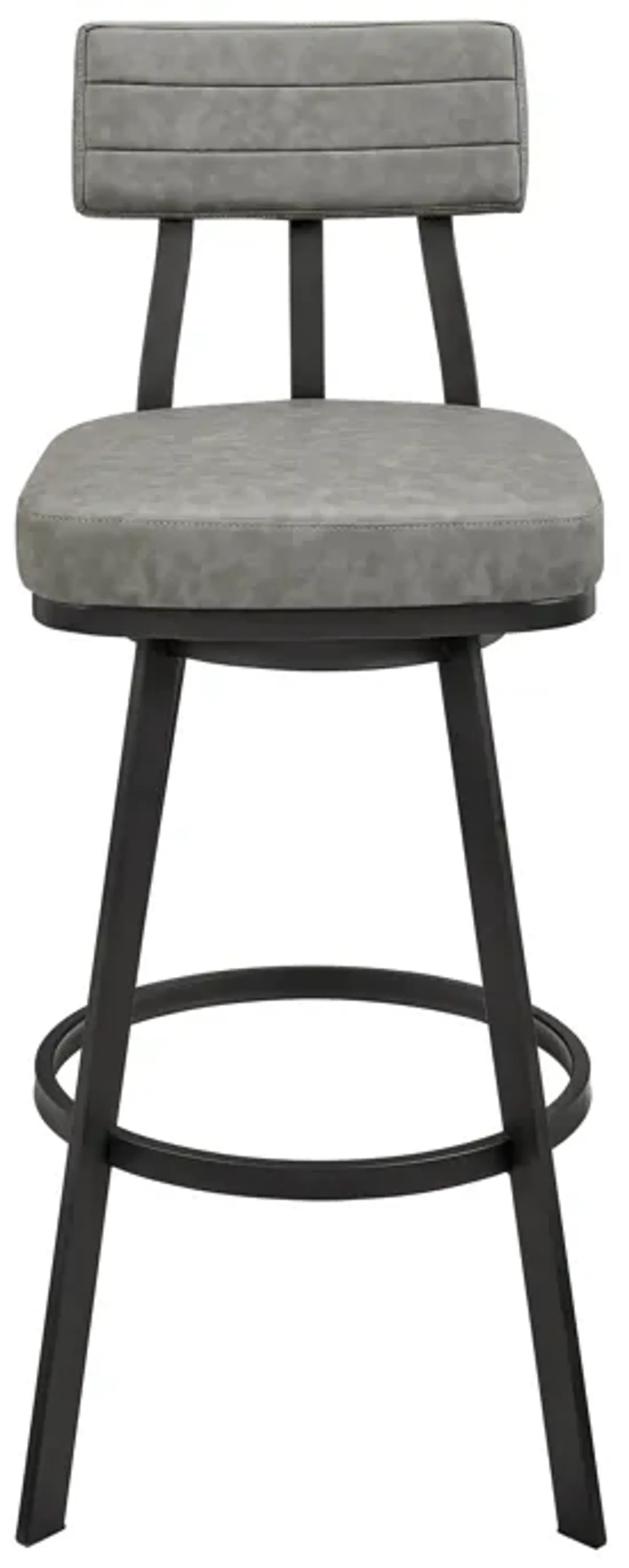 Jinab Swivel Counter Stool in Black Metal with Gray Faux Leather