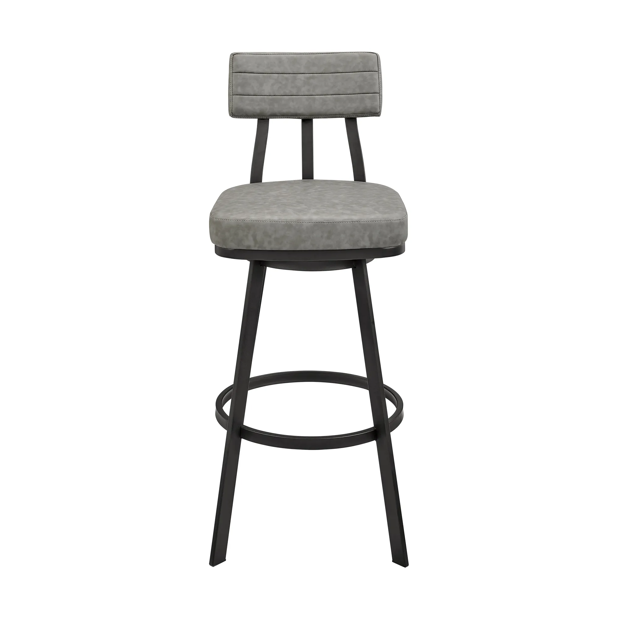 Jinab Swivel Counter Stool in Black Metal with Gray Faux Leather