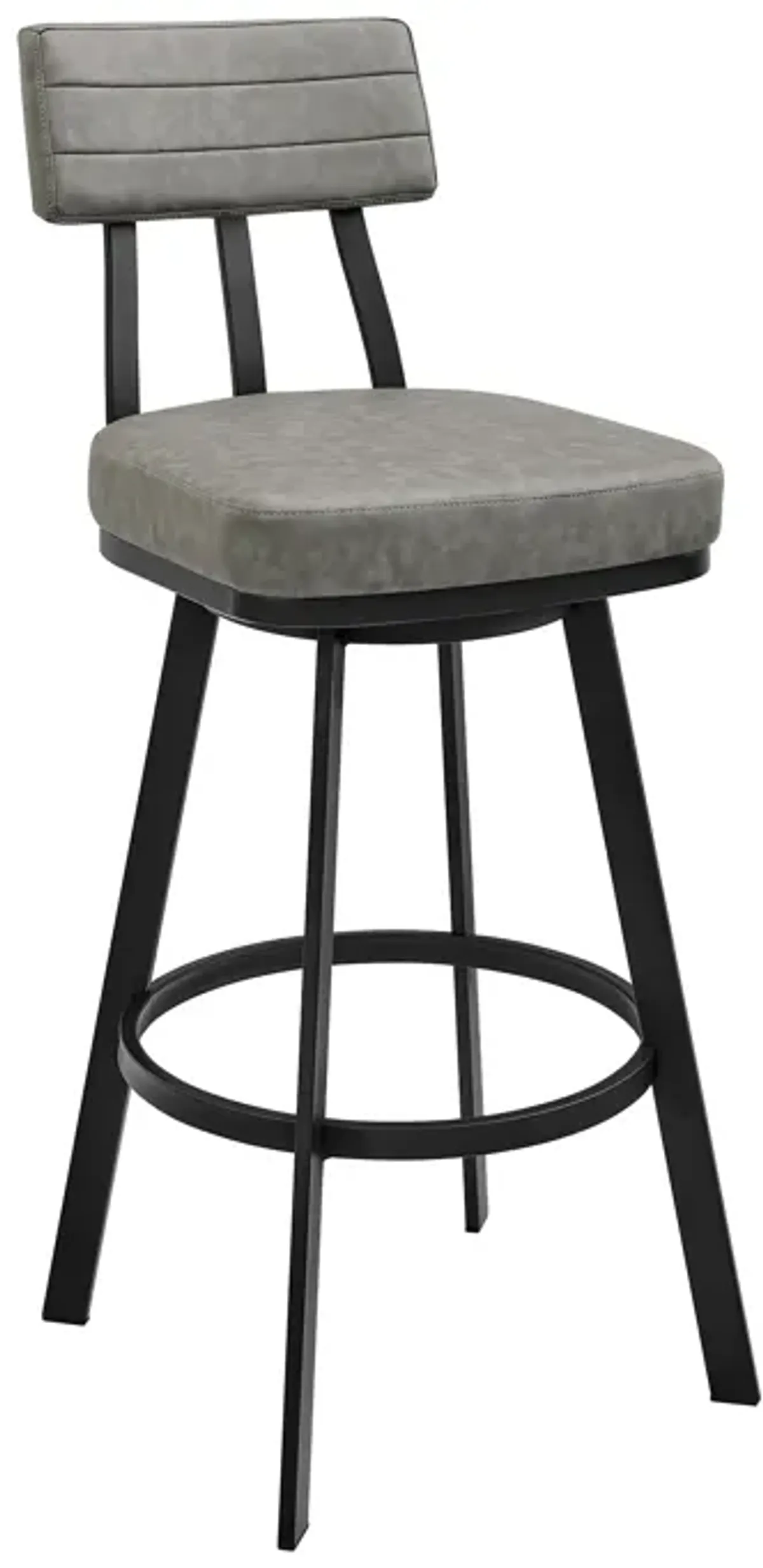 Jinab Swivel Counter Stool in Black Metal with Gray Faux Leather