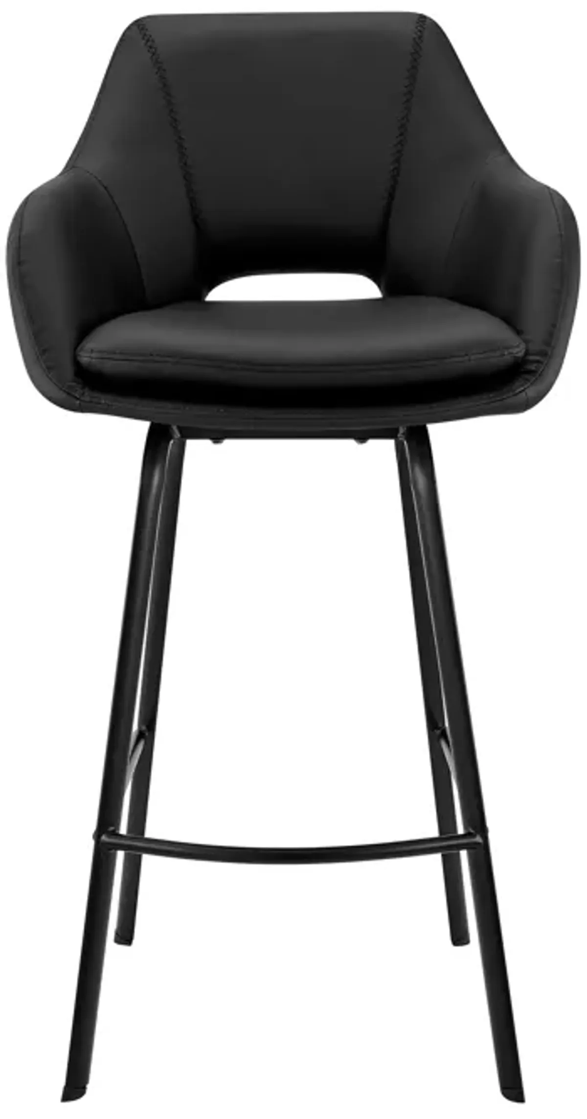 Aura Black Faux Leather and Black Metal Swivel 30" Bar Stool