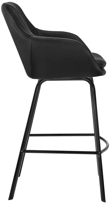 Aura Black Faux Leather and Black Metal Swivel 30" Bar Stool