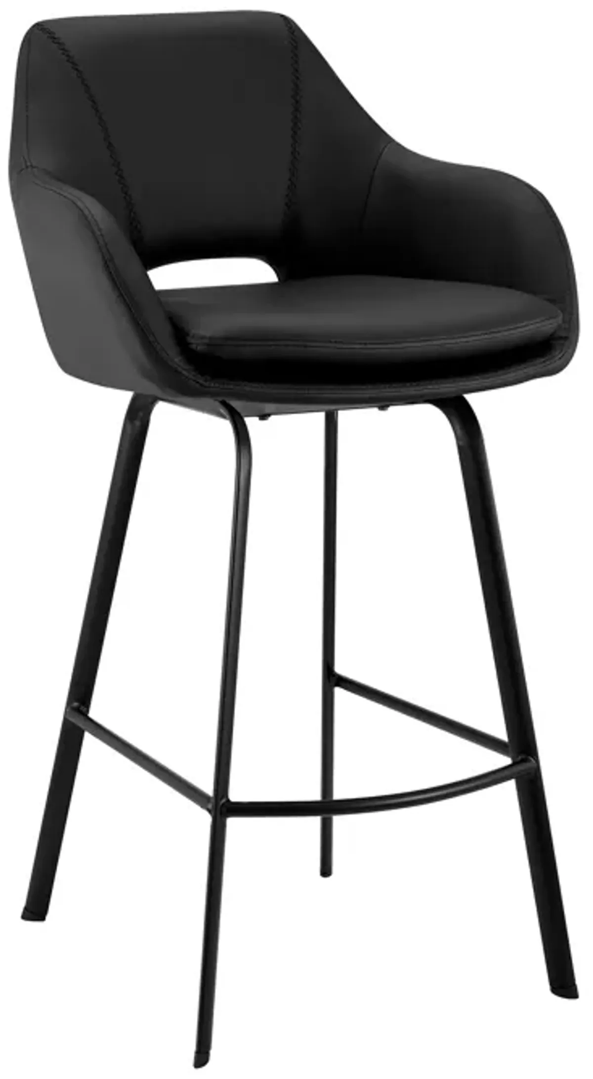 Aura Black Faux Leather and Black Metal Swivel 30" Bar Stool