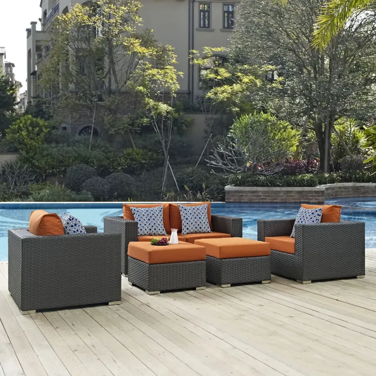 Sojourn 5 Piece Outdoor Patio Sunbrella® Sectional Set