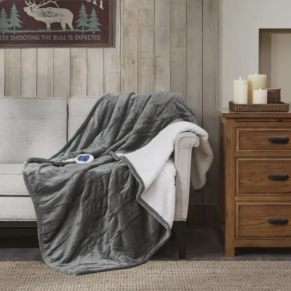 Woolrich Heated Plush to Berber Grey Throw