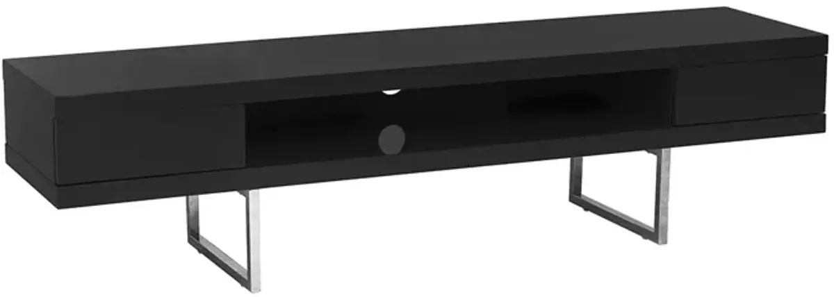 Miranda TV Stand in High Gloss Black with Brushed Stainless Steel Base