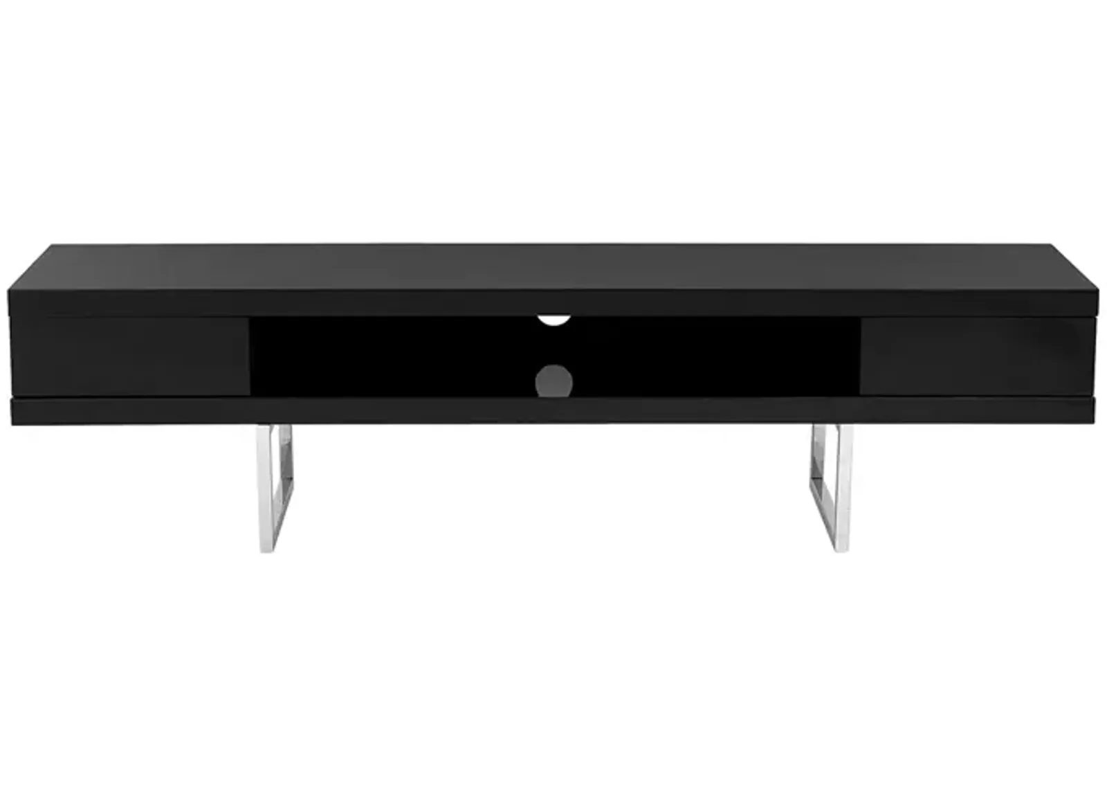 Miranda TV Stand in High Gloss Black with Brushed Stainless Steel Base