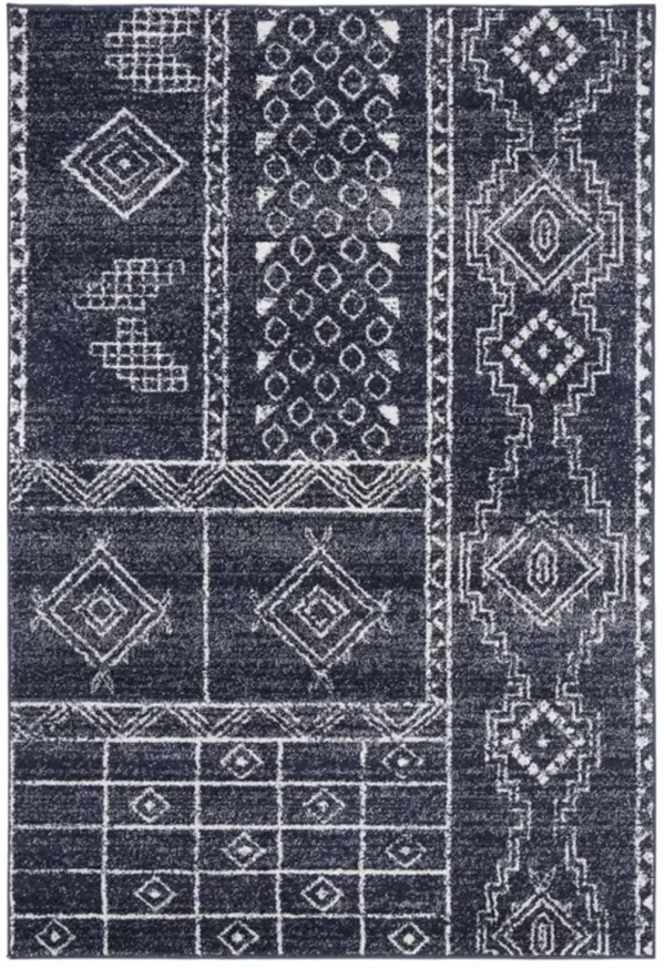 ADIRONDACK Contemporary Navy / Silver 4' X 6' Powerloomed Rug