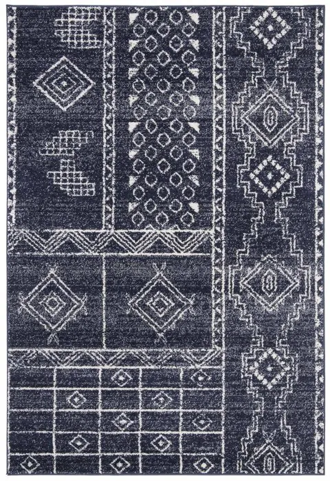 ADIRONDACK Contemporary Navy / Silver 4' X 6' Powerloomed Rug