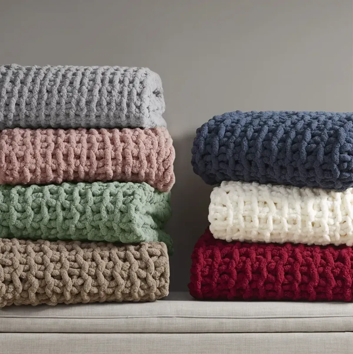 Madison Park Chenille Chunky Knit Red Throw