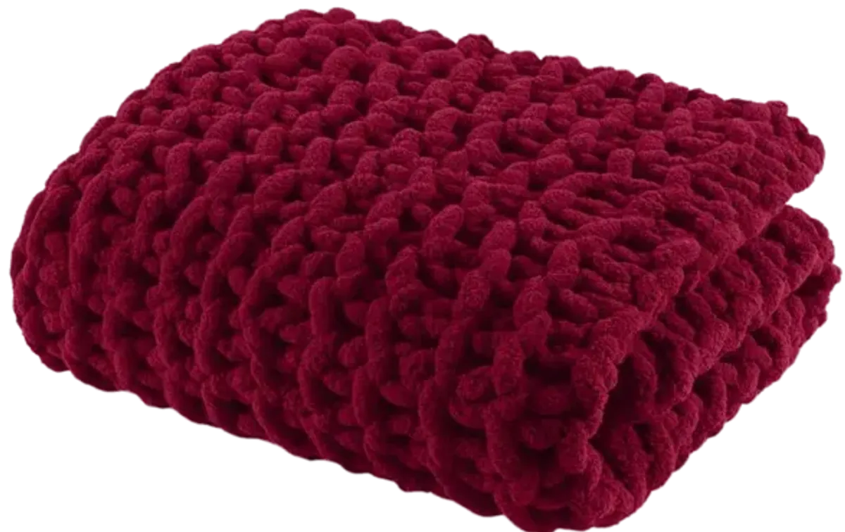 Madison Park Chenille Chunky Knit Red Throw