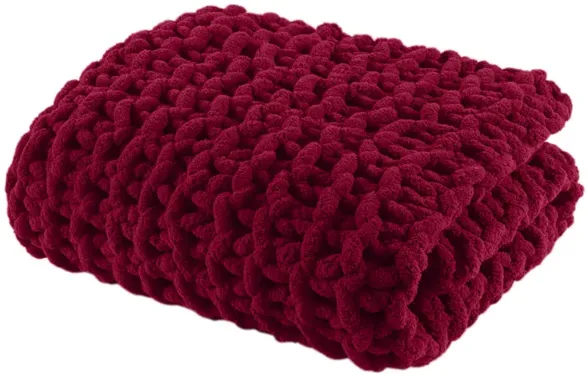 Madison Park Chenille Chunky Knit Red Throw