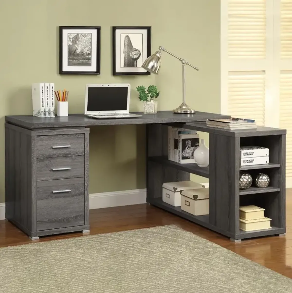 Yvette L-shape Office Desk Weathered Grey