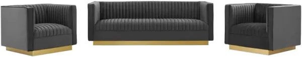 Sanguine 3 Piece Vertical Channel Tufted Upholstered Performance Velvet Set