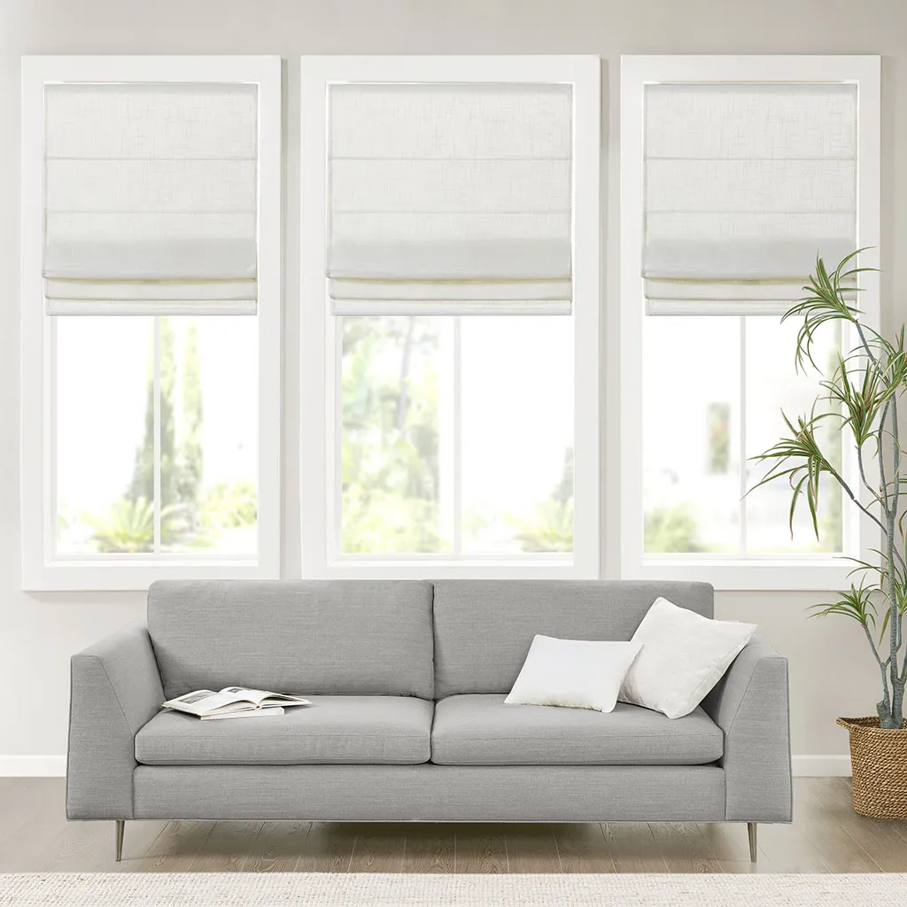 Madison Park Kyler White Linen Blend Light Filtering Cordless Roman Shade