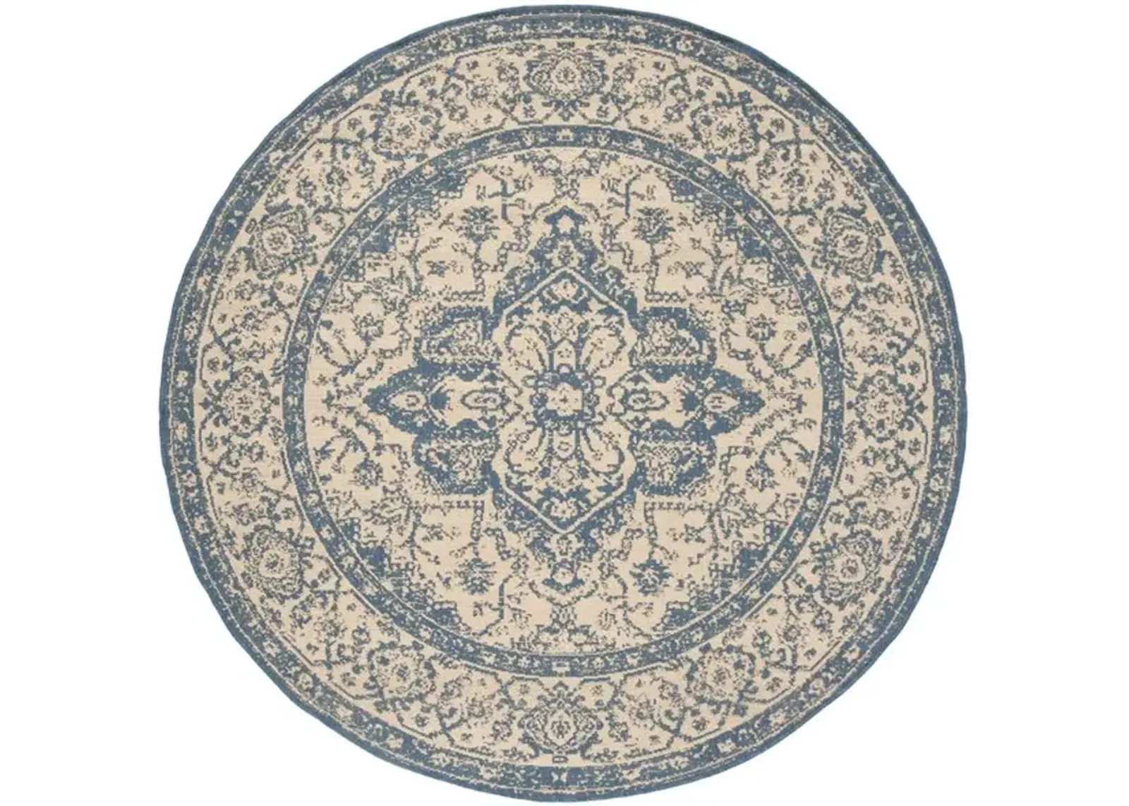 LINDEN 137 Collection LND137N-6R Cream / Blue 6'-7" X 6'-7" Round