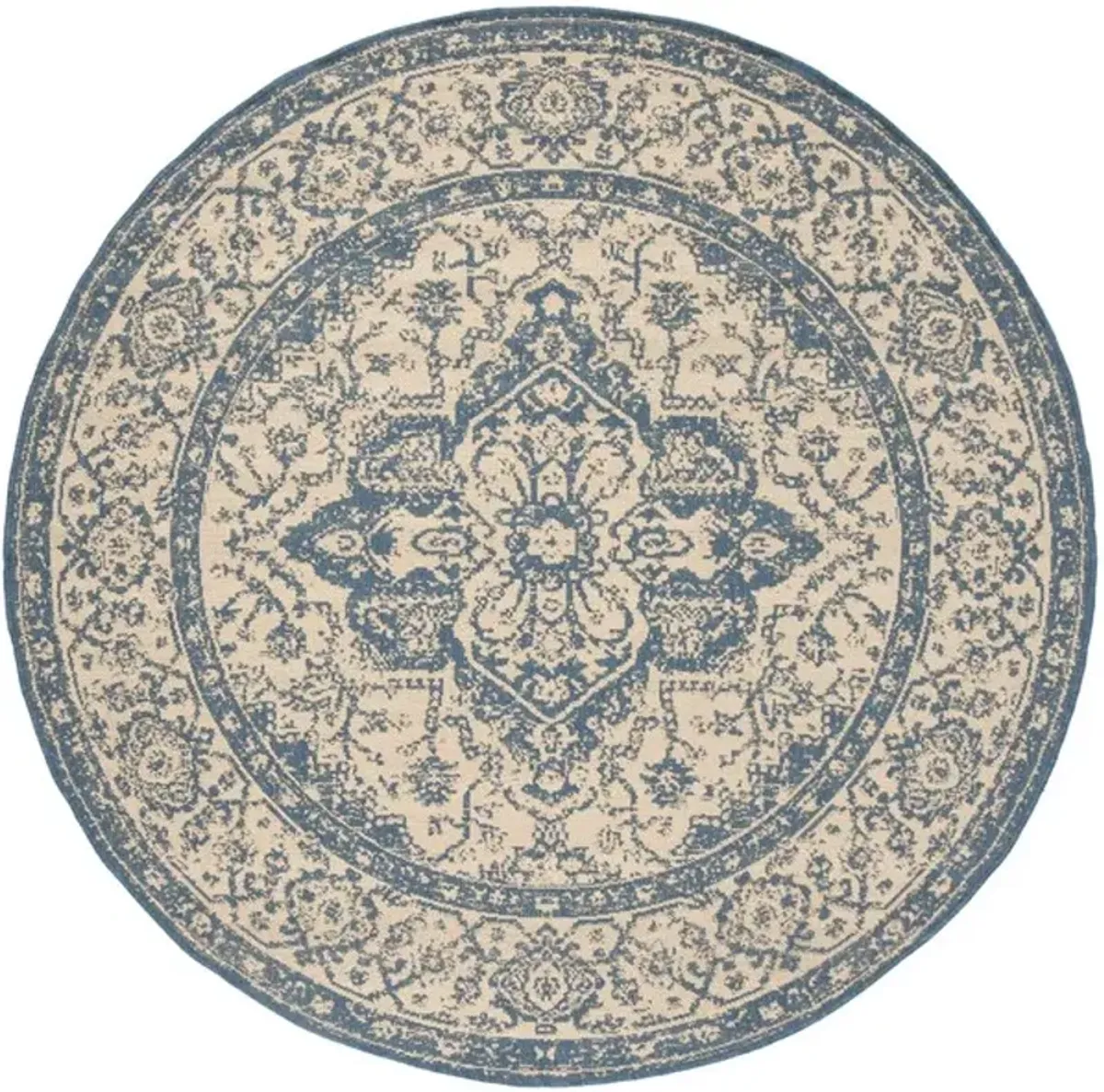 LINDEN 137 Collection LND137N-6R Cream / Blue 6'-7" X 6'-7" Round