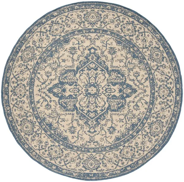 LINDEN 137 Collection LND137N-6R Cream / Blue 6'-7" X 6'-7" Round