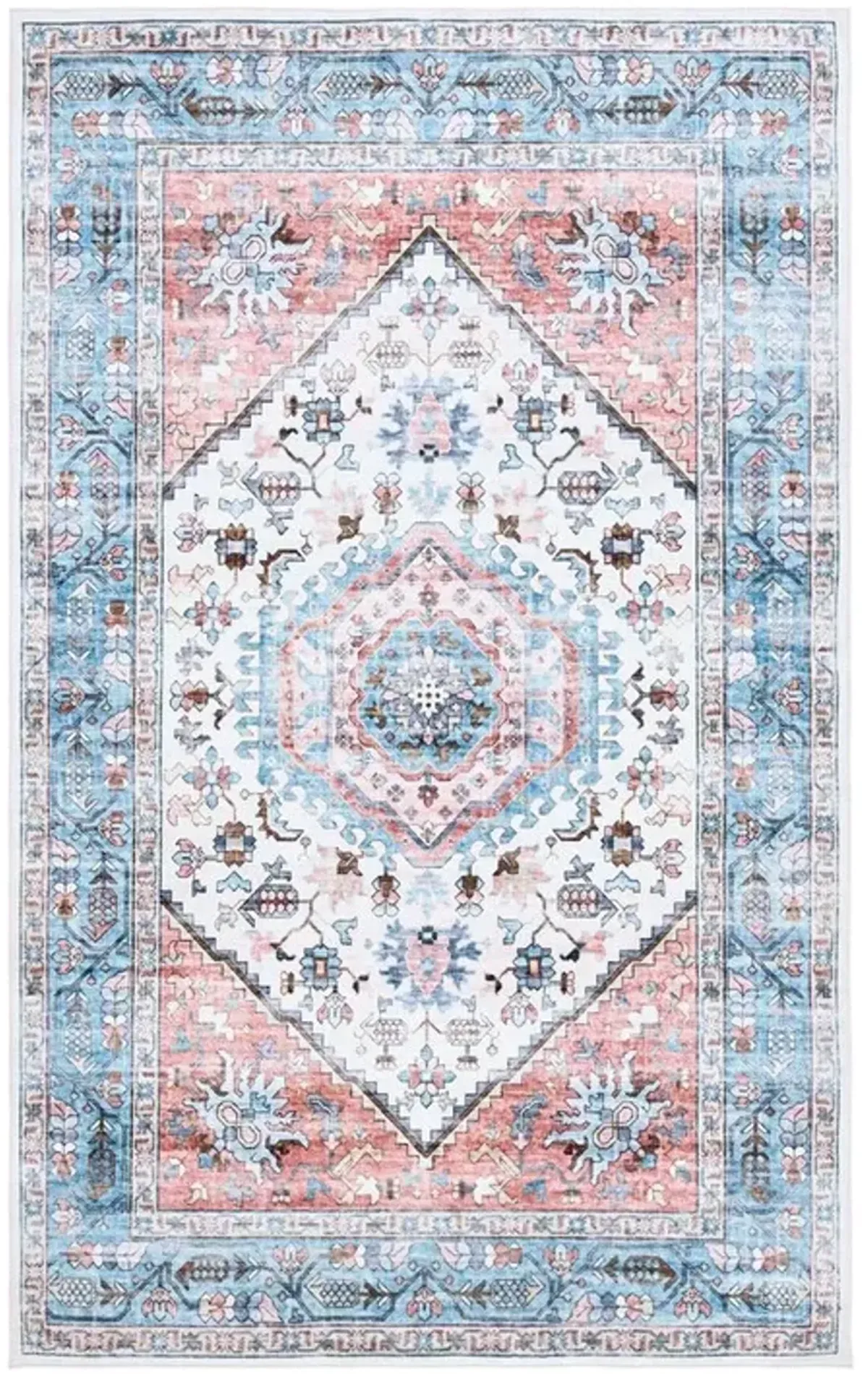 WASHABLE PRINTED RUG 322 Blue  4' X 6' Small Rectangle Rug