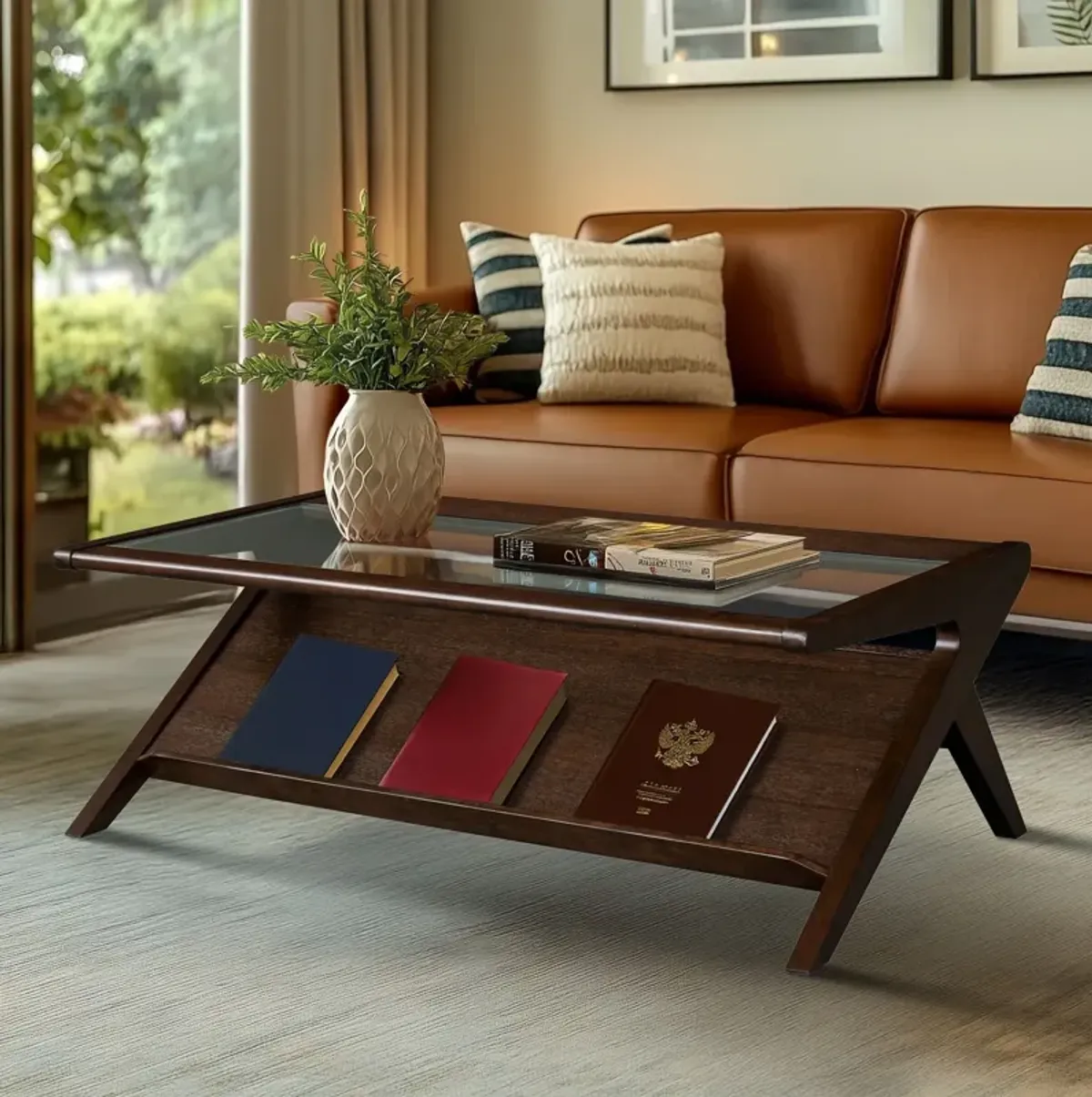 wood & tempered glass coffee table