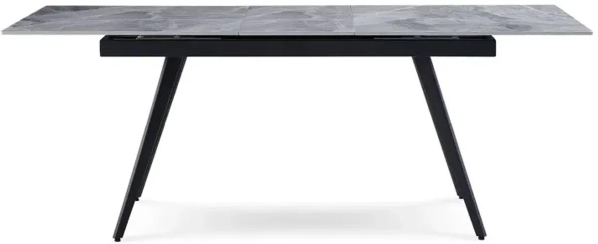 Lucia Extendable Stone Top Metal Leg Dining Table In Piedra And Black