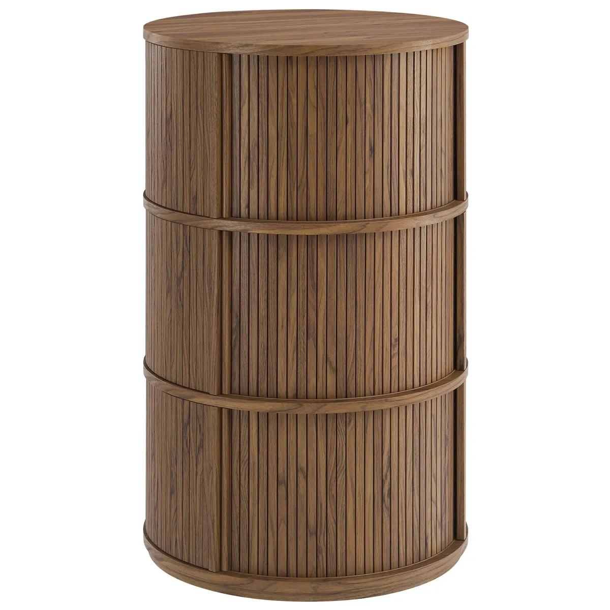 Clement Round Pedestal Stand Storage Table With Sliding Tambour Doors