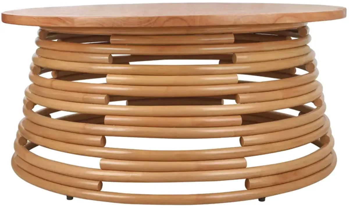 Zeke Rattan Coffee Table w/ Wood Top, Honey 