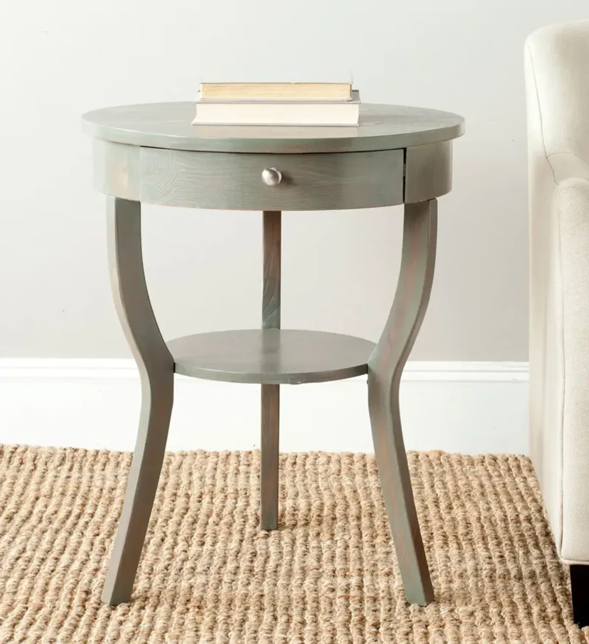 KENDRA ROUND PEDESTAL END TABLE W/ DRAWER 