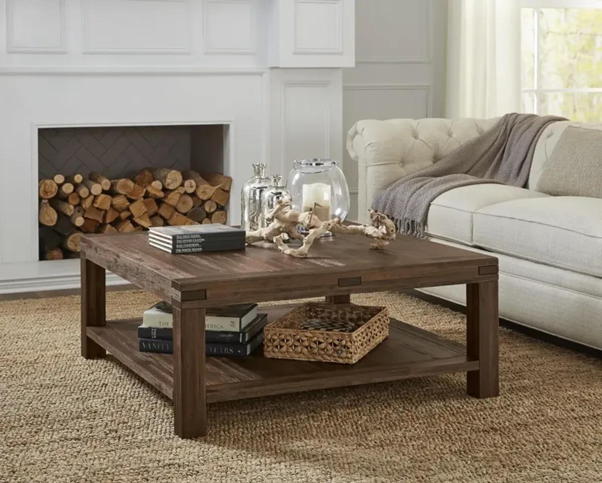Meadow Solid Wood Square Coffee Table In Brick Brown