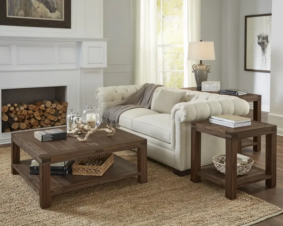 Meadow Solid Wood Square Coffee Table In Brick Brown
