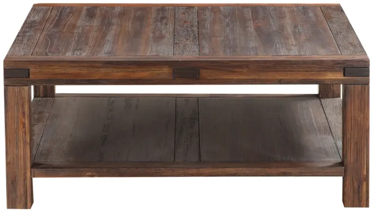 Meadow Solid Wood Square Coffee Table In Brick Brown