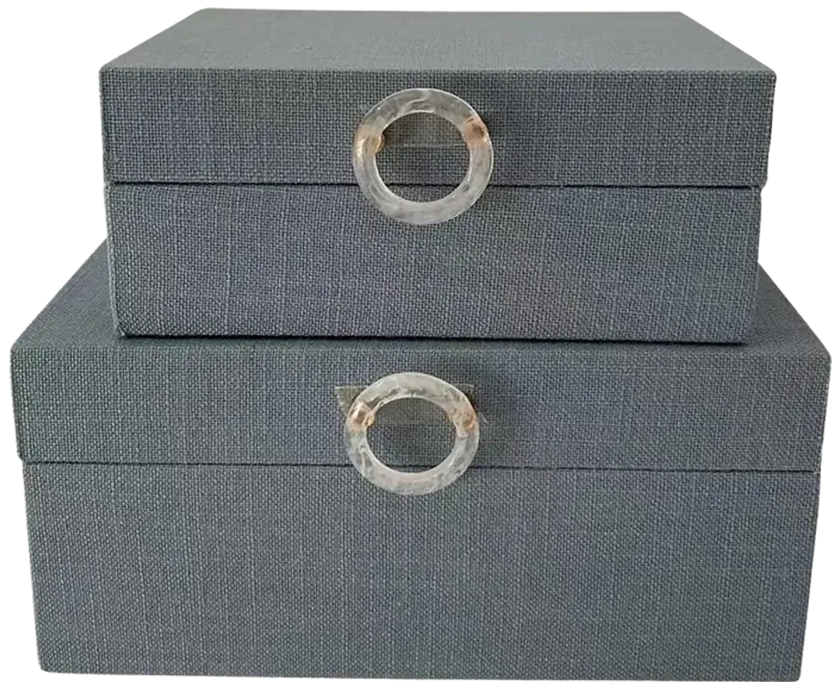 S/2 7/9" Box W/ Ring Detail, Denim Blue - Set of 2