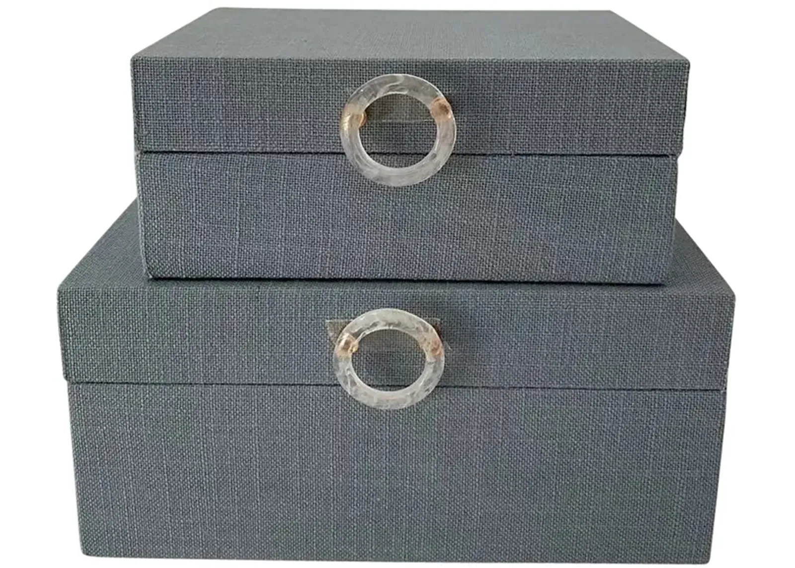 S/2 7/9" Box W/ Ring Detail, Denim Blue - Set of 2