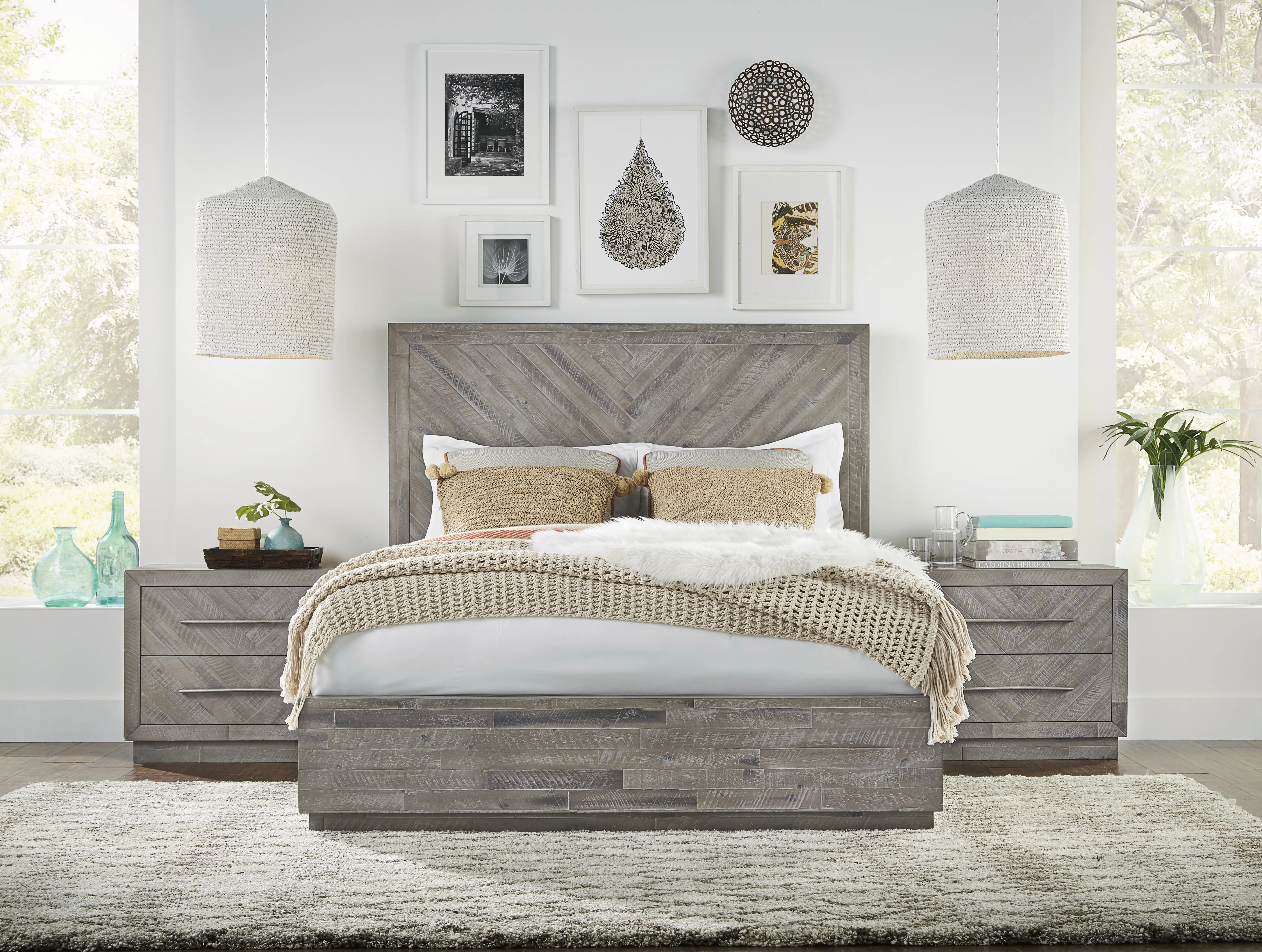 Alexandra Queen-Size Solid Wood Platform Bed in Rustic Latte