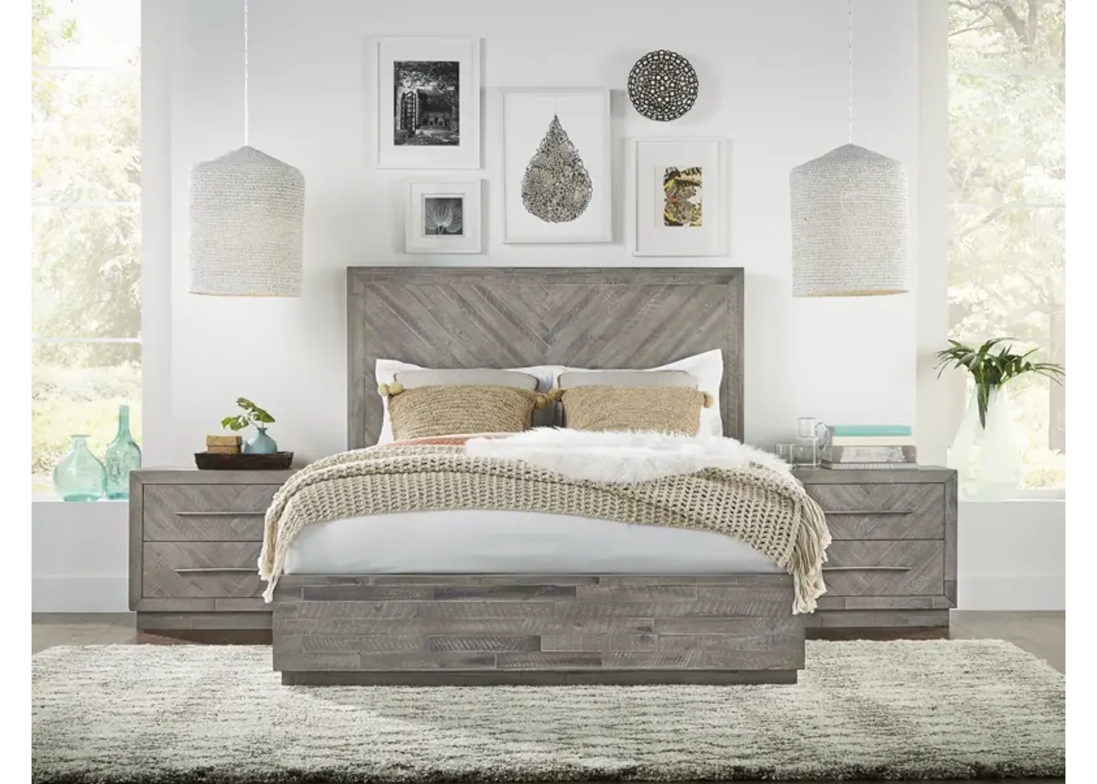 Alexandra Queen-Size Solid Wood Platform Bed in Rustic Latte